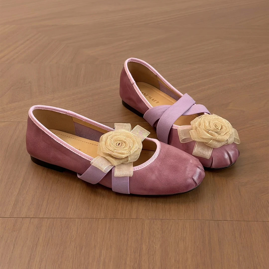 1cm/ED2444牛皮浅口单鞋女法式百搭软底低跟仙女风复古玛丽珍鞋