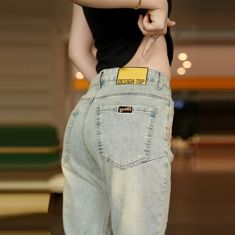 2025秋季美式怀旧蓝破洞潮流百搭休闲痞帅水洗宽松弹力舒适男裤子