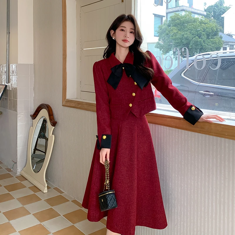 新年红色小香风气质套装裙女春季2025新款法式名媛半身裙两件套