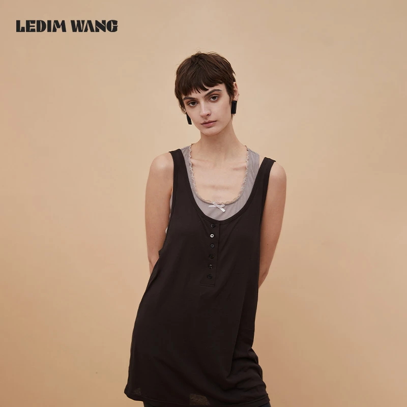 ledim wang两件套蕾丝背心女款小众设计少女感宽松慵懒风薄款