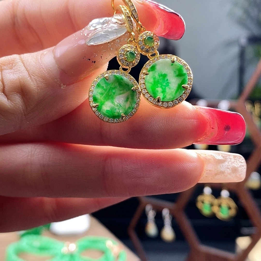 翡翠耳饰银S925镶嵌翡翠