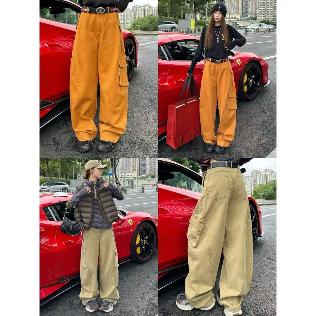 SG / 杨依姗 AW美式复古多口袋廓形弯刀工装裤K-20252103
