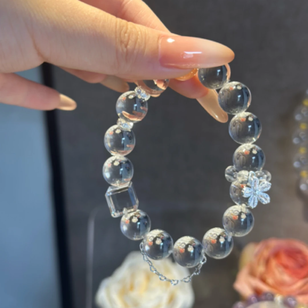 天然净体白水晶方糖牛鼻孔定制花朵提溜多样性发手串一