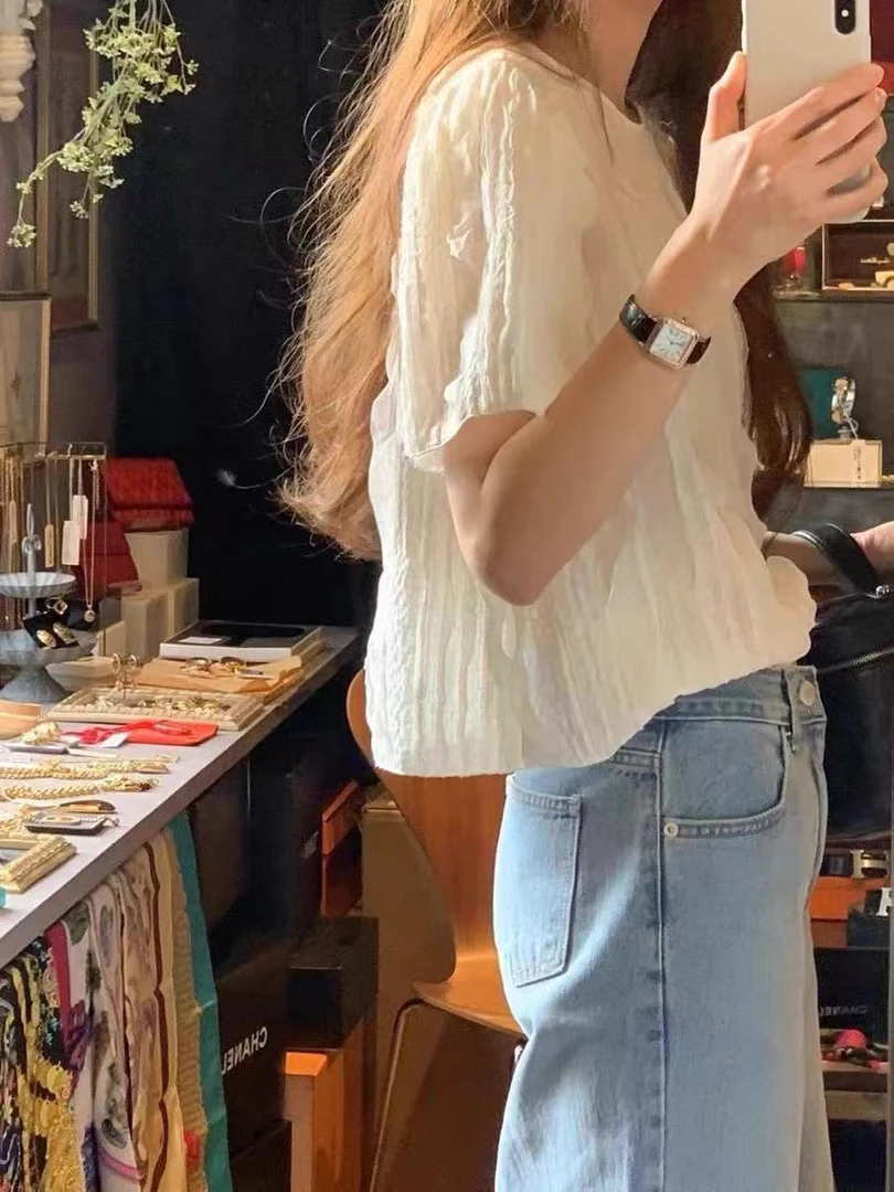 SS25093  ounce春夏褶皱短袖上衣