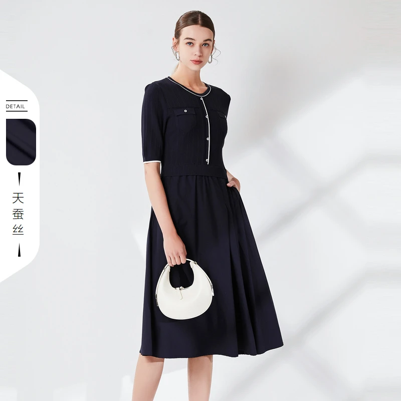 【CADIDL】夏季拼接A字裙连衣裙优雅设计感长裙收腰裙子CF02911P7