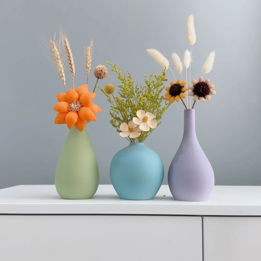 瓷片陶瓷花瓶摆件含花总高约20-30cm