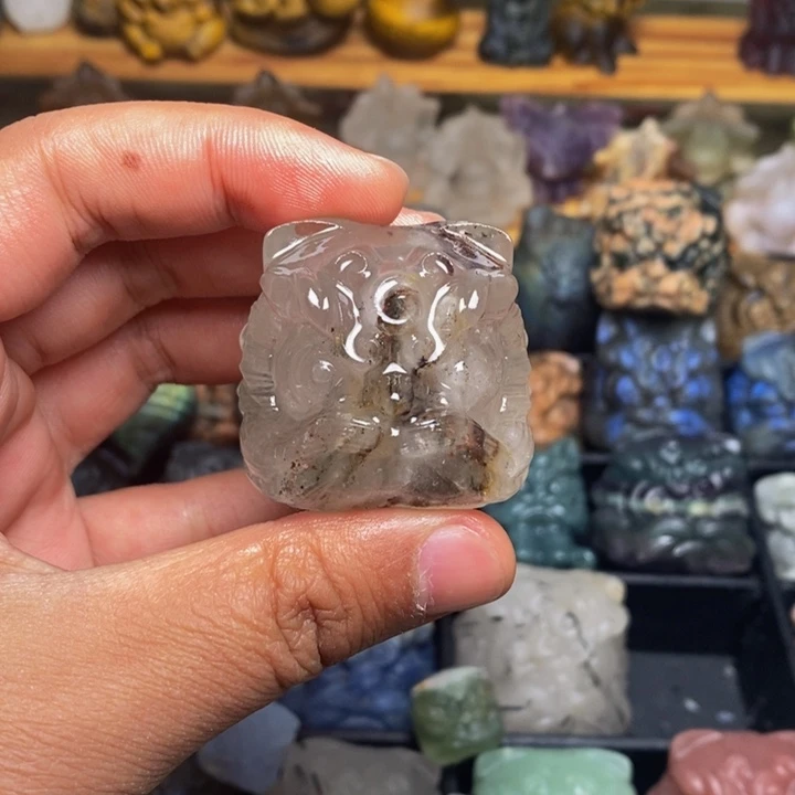 石材醒狮视频把件摆件