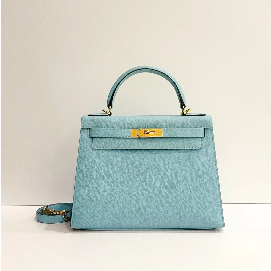 99新 Hermes/爱马仕 7姐专场/蒂芙尼蓝金扣 Kelly 28 T刻 斜挎包