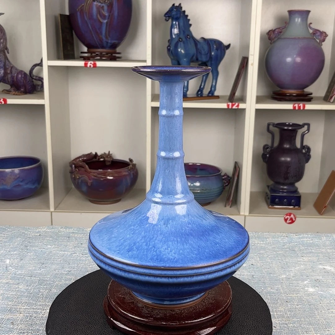 瓷片竹节瓶手拉坯炭烧藏品