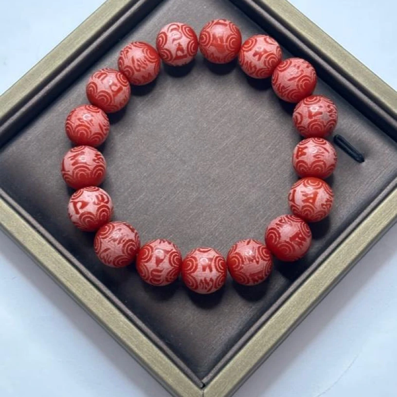 A591 红菩提六字箴言手串12mm