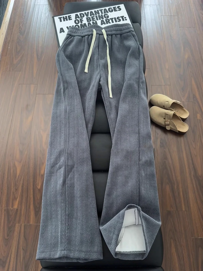 深灰色麦穗纹直筒休闲裤男秋季小香风高级感针织卫裤垂坠感阔腿裤