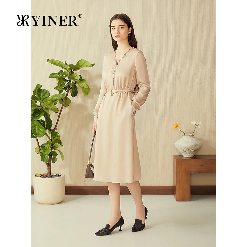 【醋酸】YINER音儿专选2025春季新款莱赛尔法式缎感连衣裙