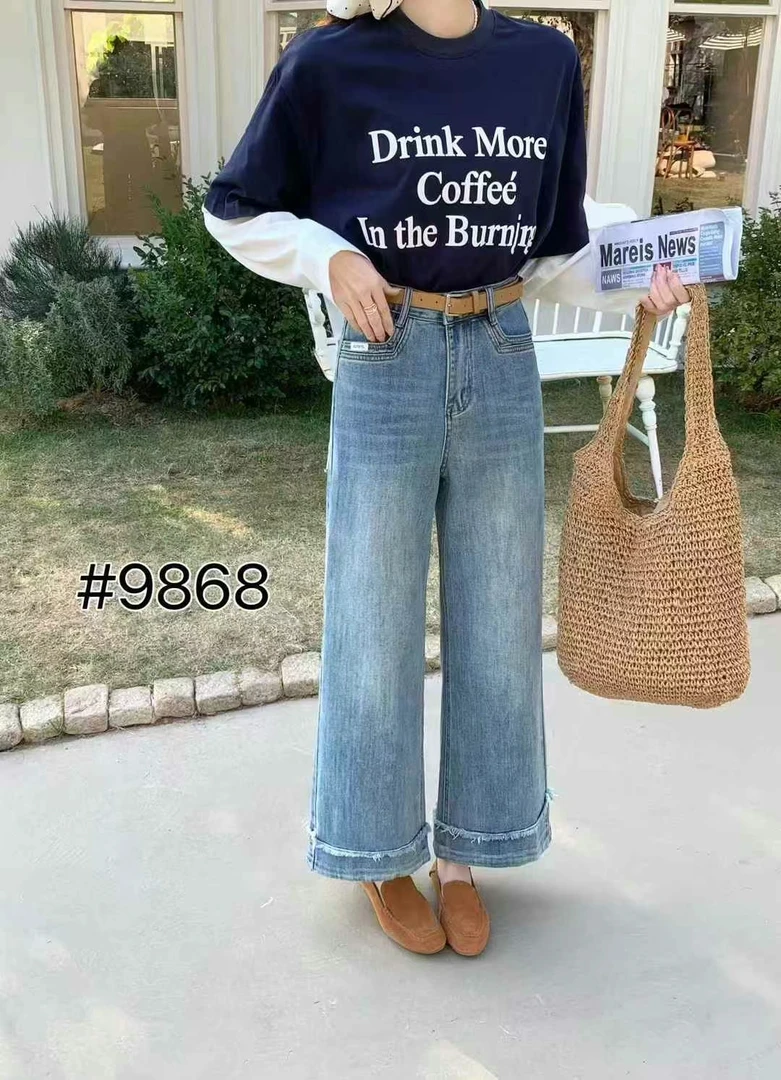 高腰显瘦九分阔腿牛仔裤女春秋装2025新款小个子窄版直筒爆款裤子