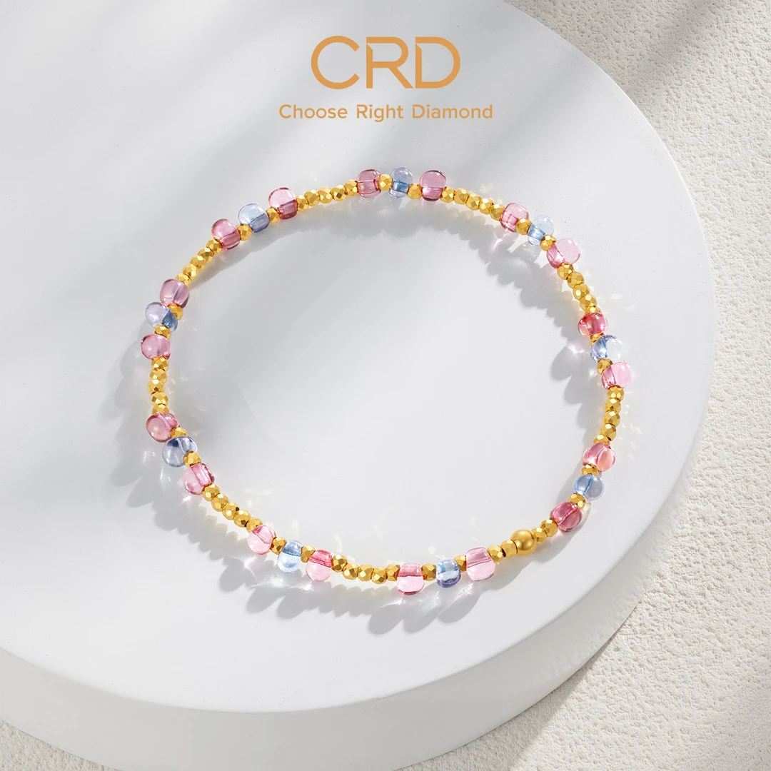 CRD克徕帝足金手链爆闪彩色琉璃黄金串珠手串金珠叠戴送礼推荐