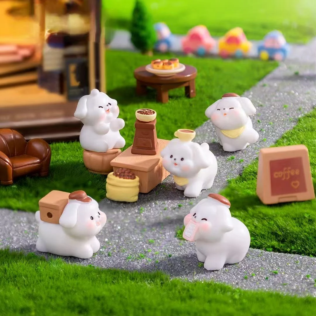 【直播拆】可爱实色狗狗咖啡厅娃娃屋创意立体树脂车载树脂桌面摆件