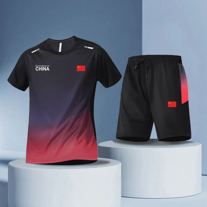 中国队China田径运动速干薄款套装男女夏季休闲两件套训练服定制