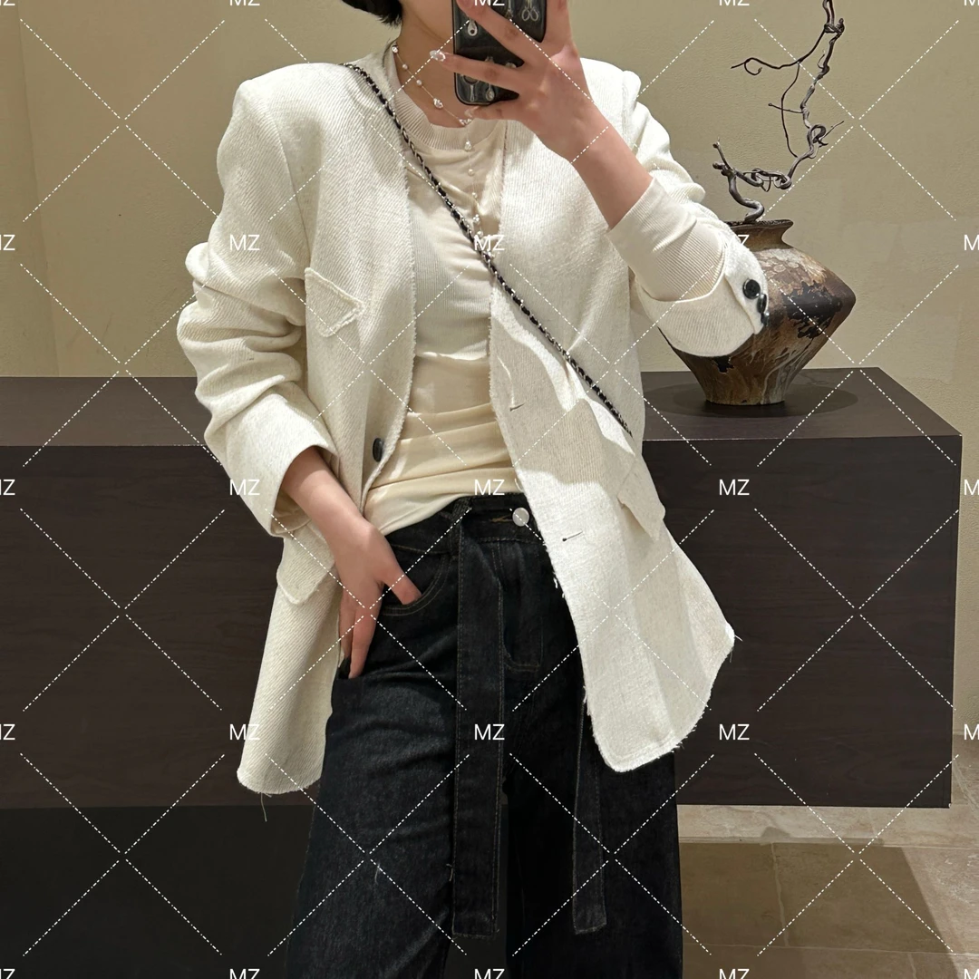 小香西装外套高级感格子V领A710