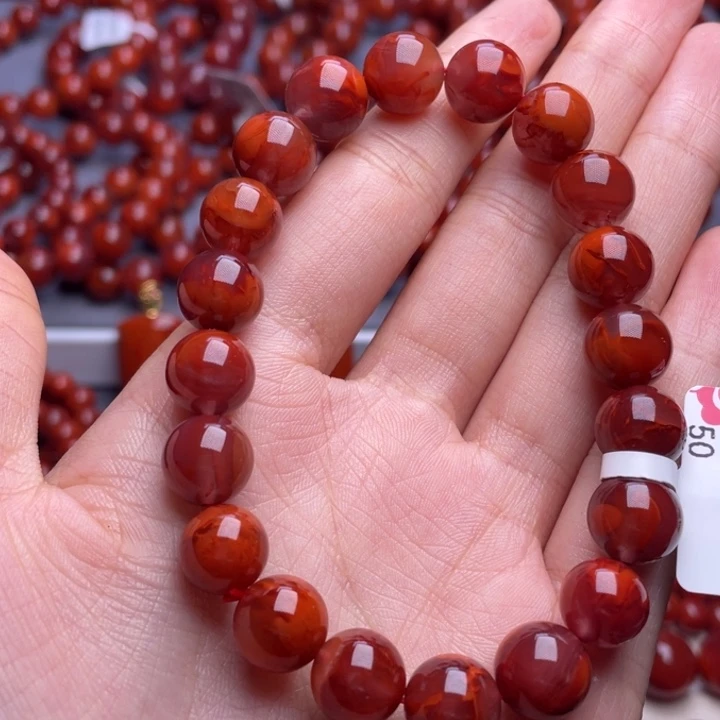 南红玛瑙未镶嵌其他10➕顶级瓦西牛血红火焰圆珠手串