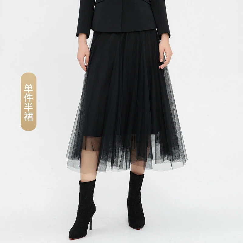S13315优雅黑色西装女高级感职业纱裙气质正装通勤工作服E