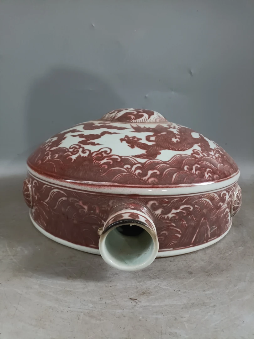 大明永乐釉里红龙纹陶瓷卧壶仿古高20厘米直径38厘米