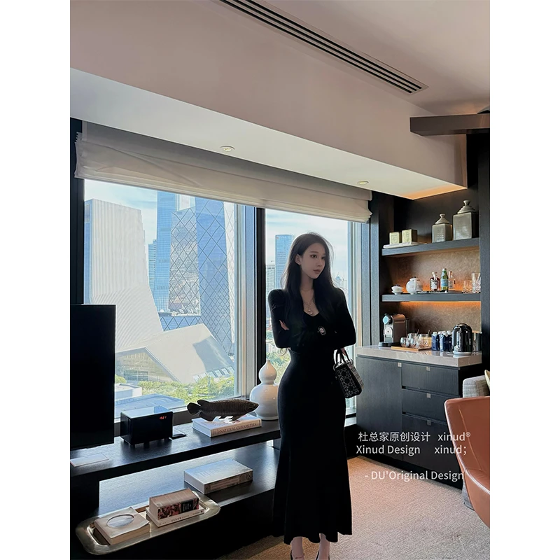 杜总家 曲线长裙搭所有*气质包臀显身材高弹鱼尾内搭针织连衣裙女