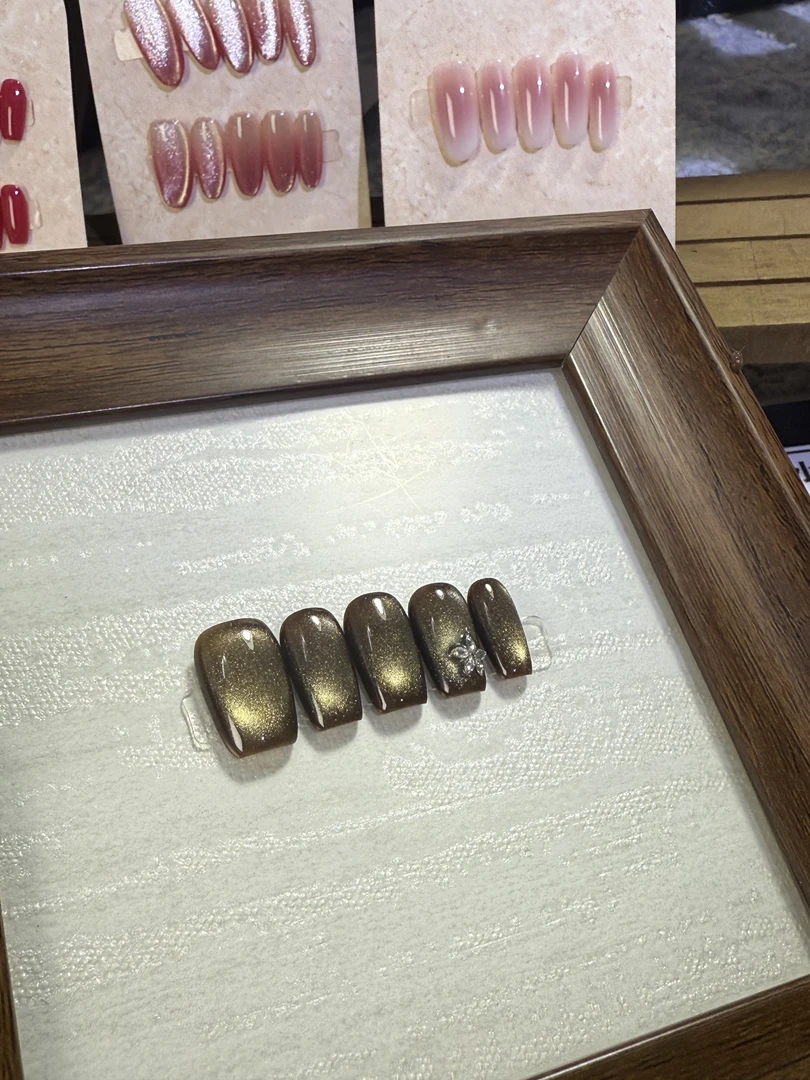 【冰美式】秋冬新款美拉德显白金棕猫眼纯手工穿戴甲穿戴式美甲