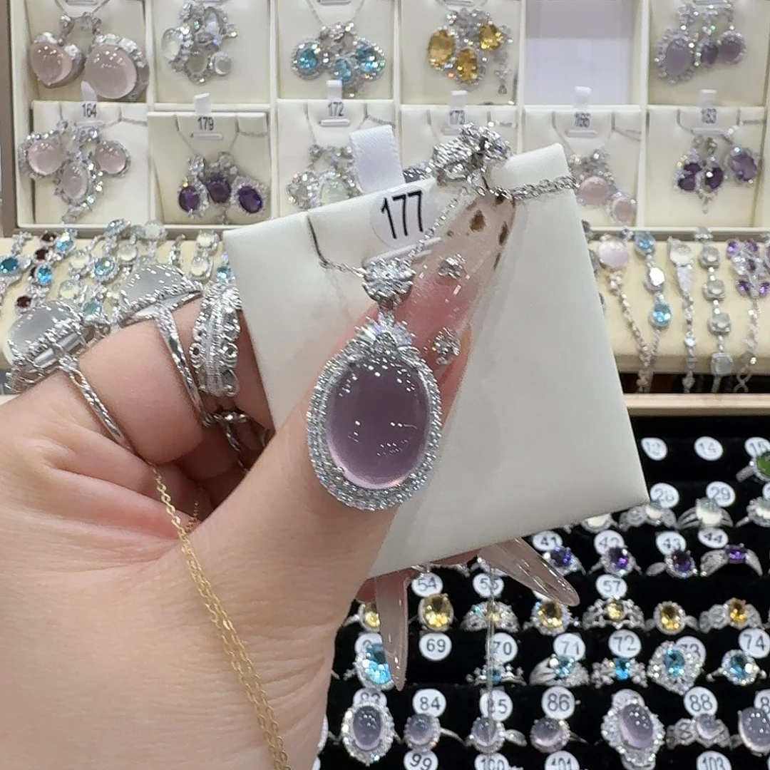 微***笑蛇纹石玉银S925镶嵌吊坠(赠链)