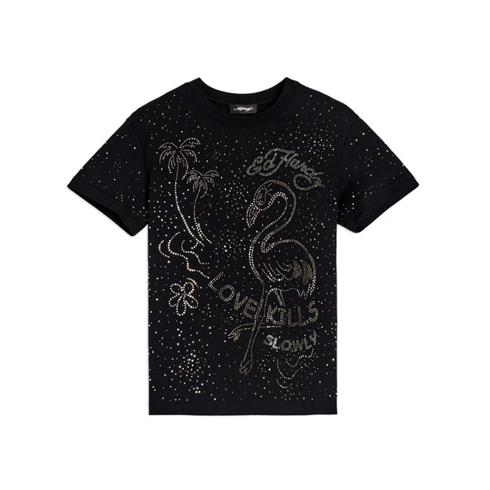 Ed Hardy埃德哈迪新款满天星烫钻火烈鸟系列短袖镶钻轻奢E1QBW434