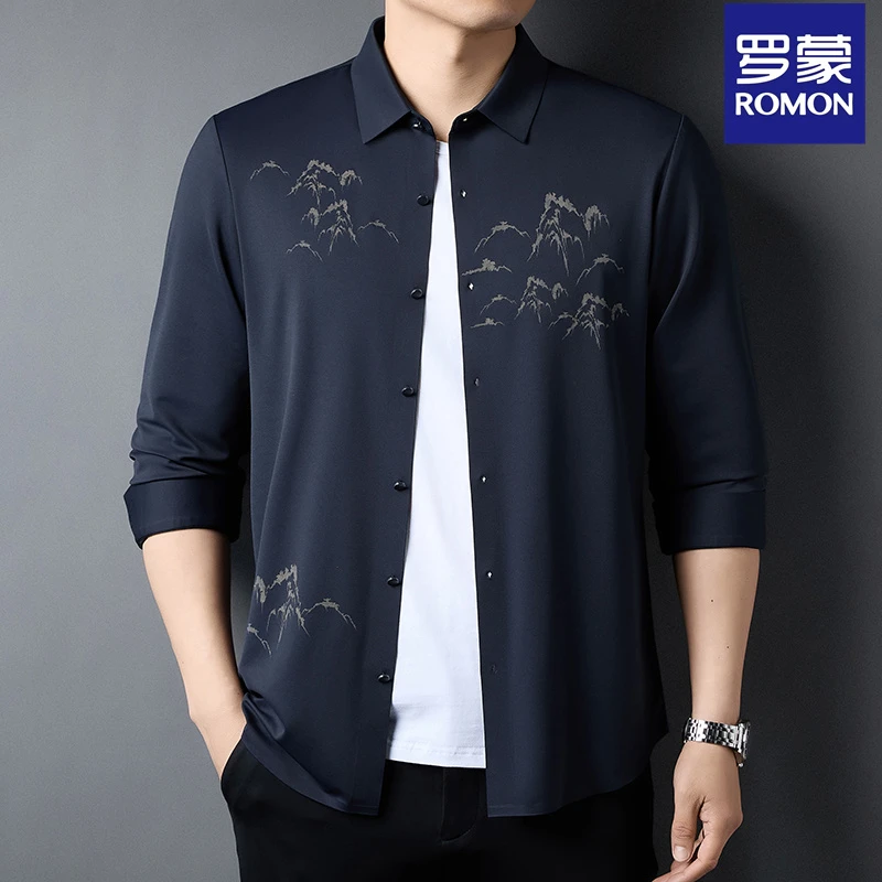 Romon/罗蒙春季男士衬衫男商务长袖休闲薄款罗蒙时尚607