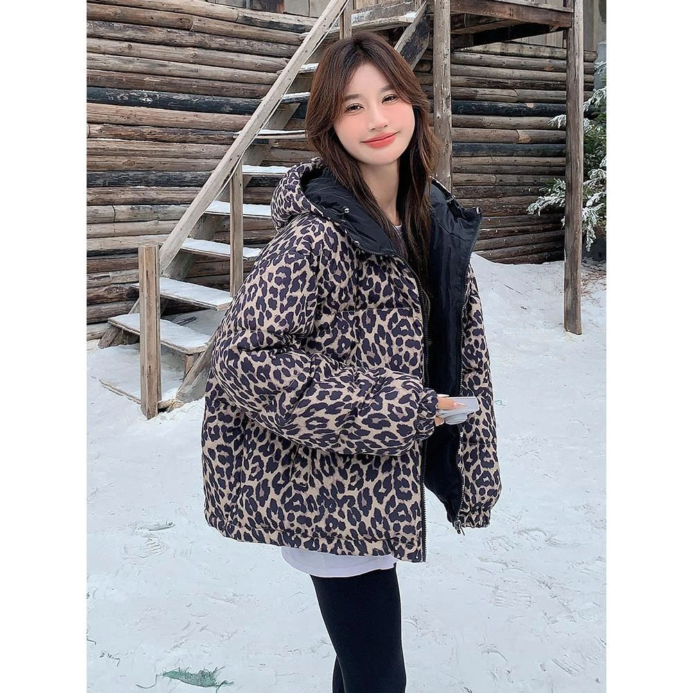 VOCKOO官方豹纹羽绒服女冬季短款2025新款小个子设计感小众洋气独