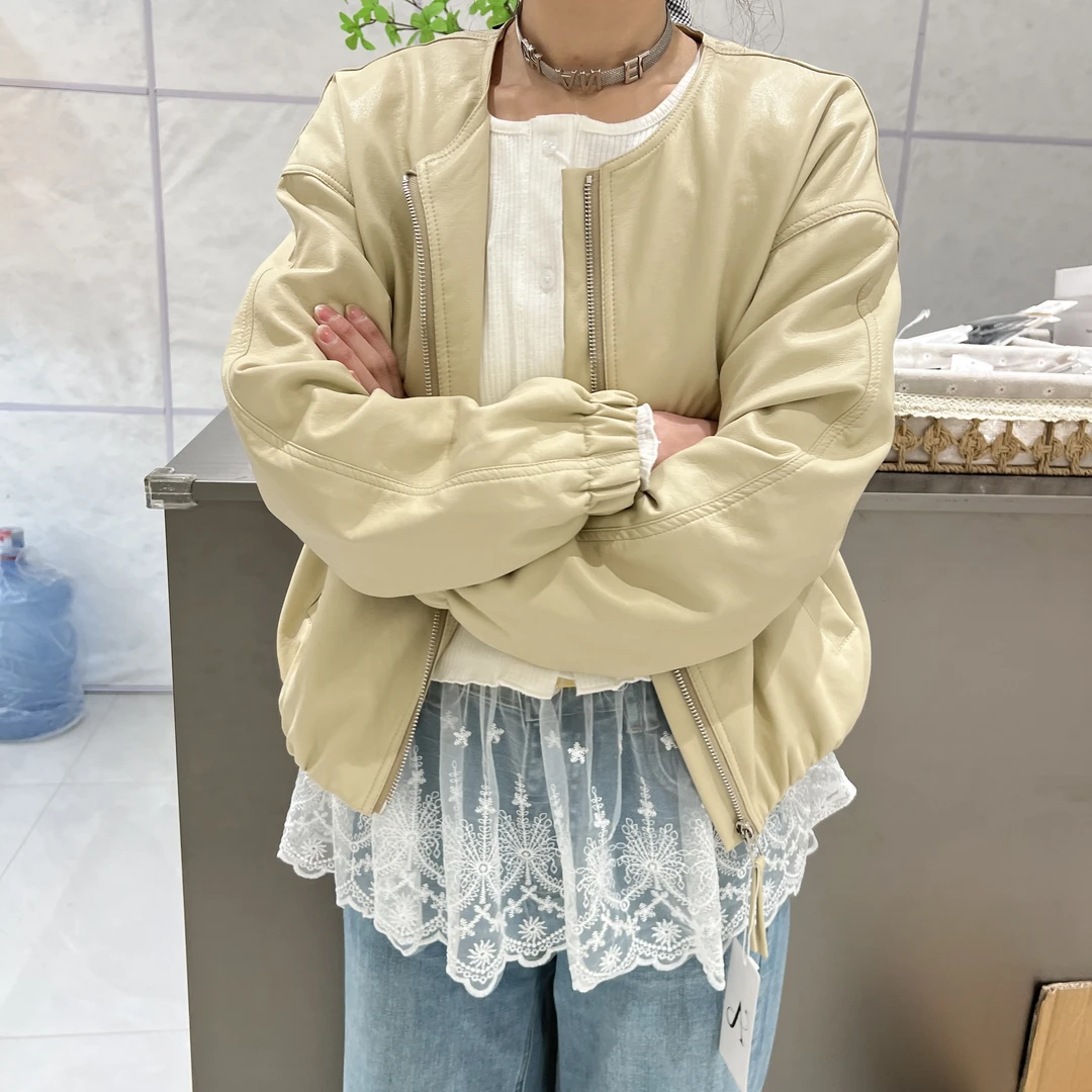 蛋白皮拉链皮衣女士时尚日系春季休闲春季夹克