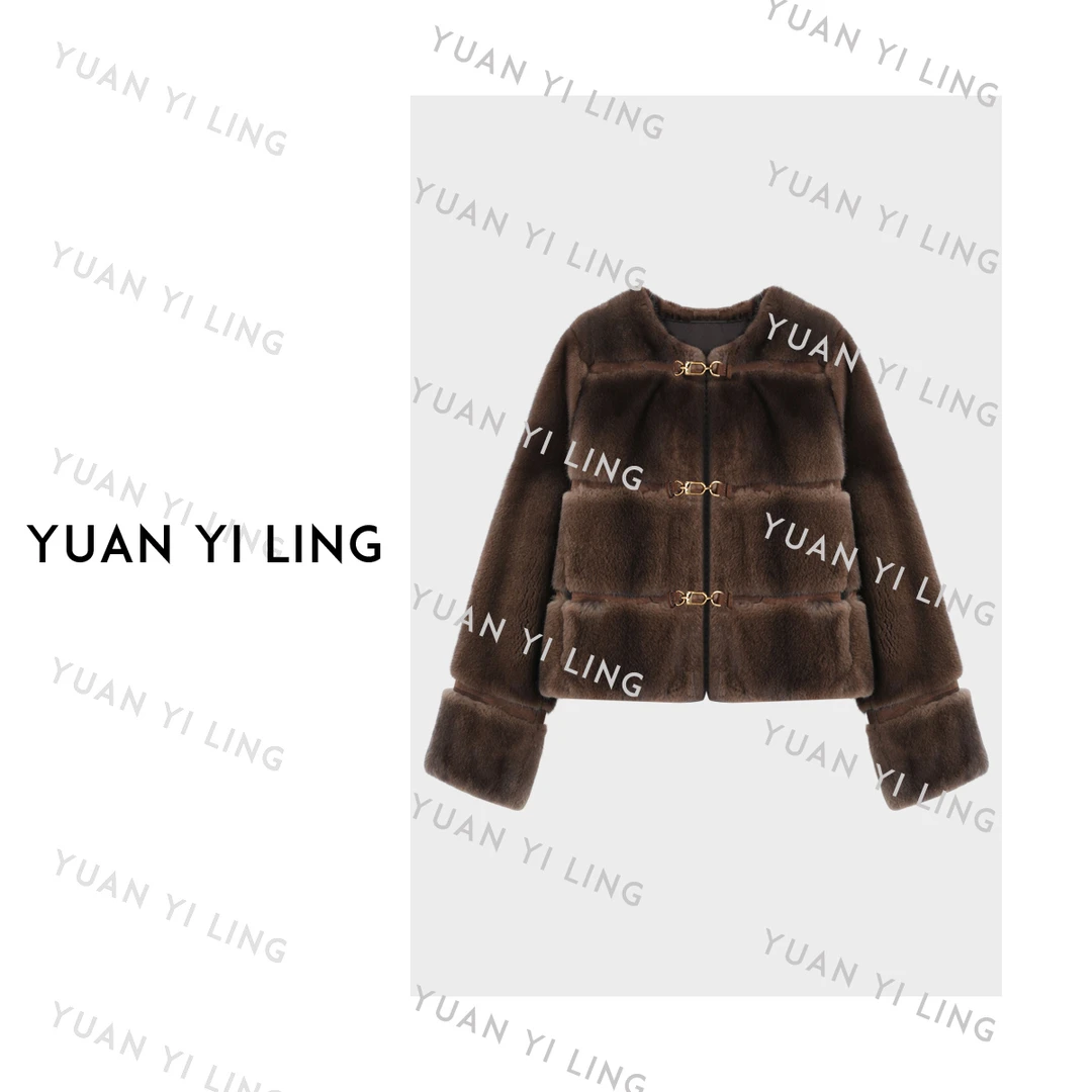 袁艺灵【卢浮之夜】哥本哈根进口紫金横排水貂皮草外套9008