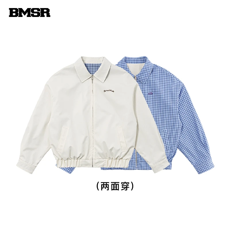 BENMYSHOWER国潮2025年春格纹百搭工装双面穿夹克男女外套