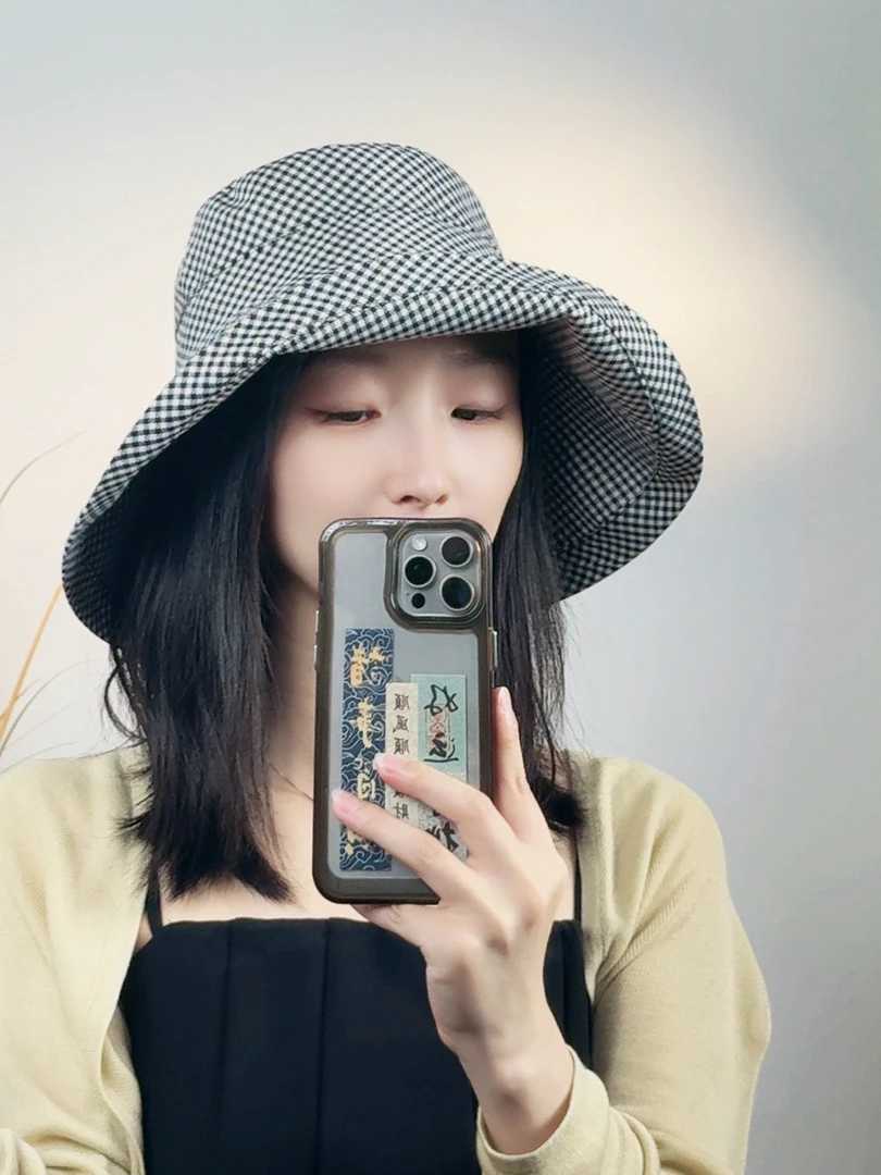 高货系列之大檐棉麻渔夫帽～日单代购款～千鸟格遮阳防晒帽休闲时尚