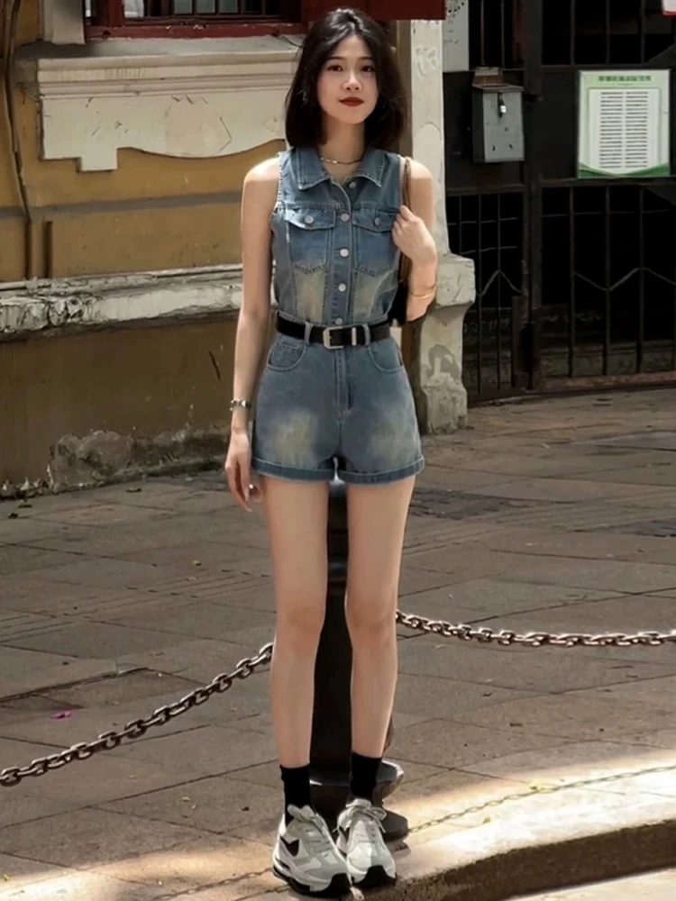 设计感2025夏季新款时尚气质百搭显瘦洋气牛仔马甲短裤两件套