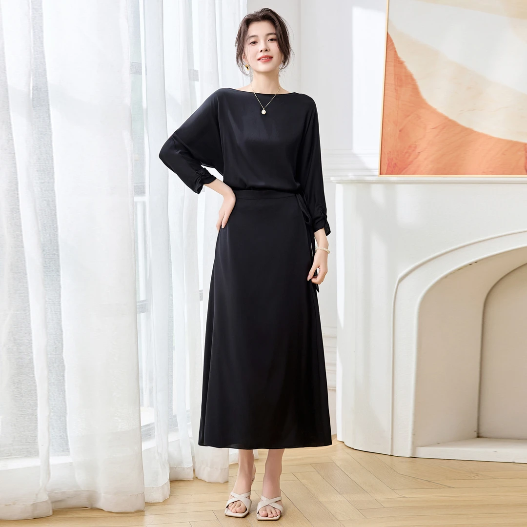 真丝连衣裙女2025新款夏季高端简约ins风小众设计感桑蚕丝长裙