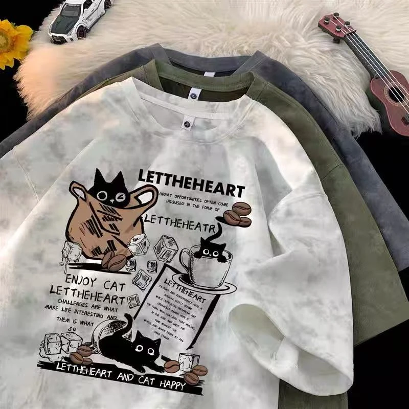 美式扎染短袖T恤男夏季2025新款宽松圆领五分半袖ins潮牌高街体恤