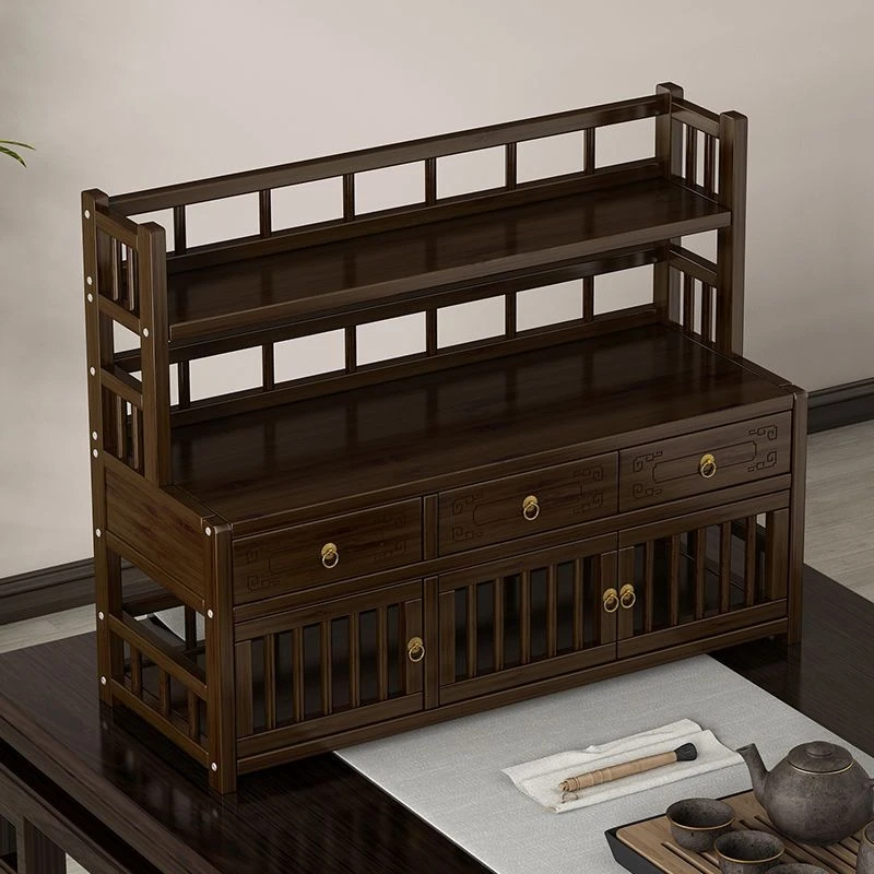 桌面博古架茶室茶桌非实木中式小型茶叶收纳架子置物架茶杯展示架