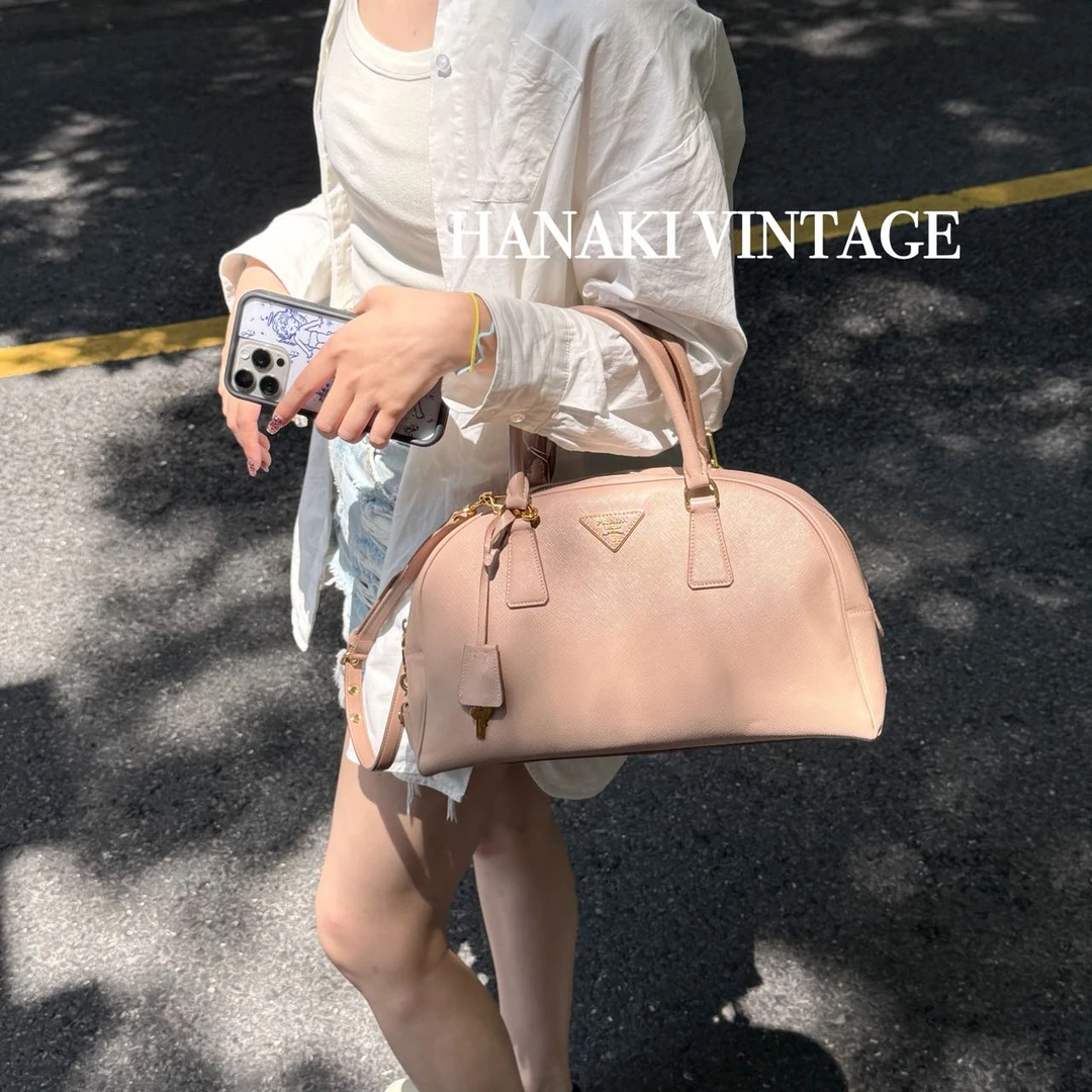 95新 Prada/普拉达 花绮中古/Prada肉粉色贝壳斜挎包包