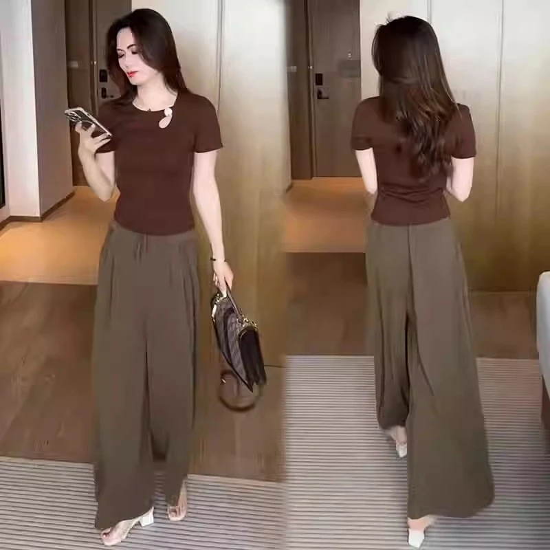 气质套装女2025显瘦设计感小众洋气短款小衫上衣阔腿裤两件套