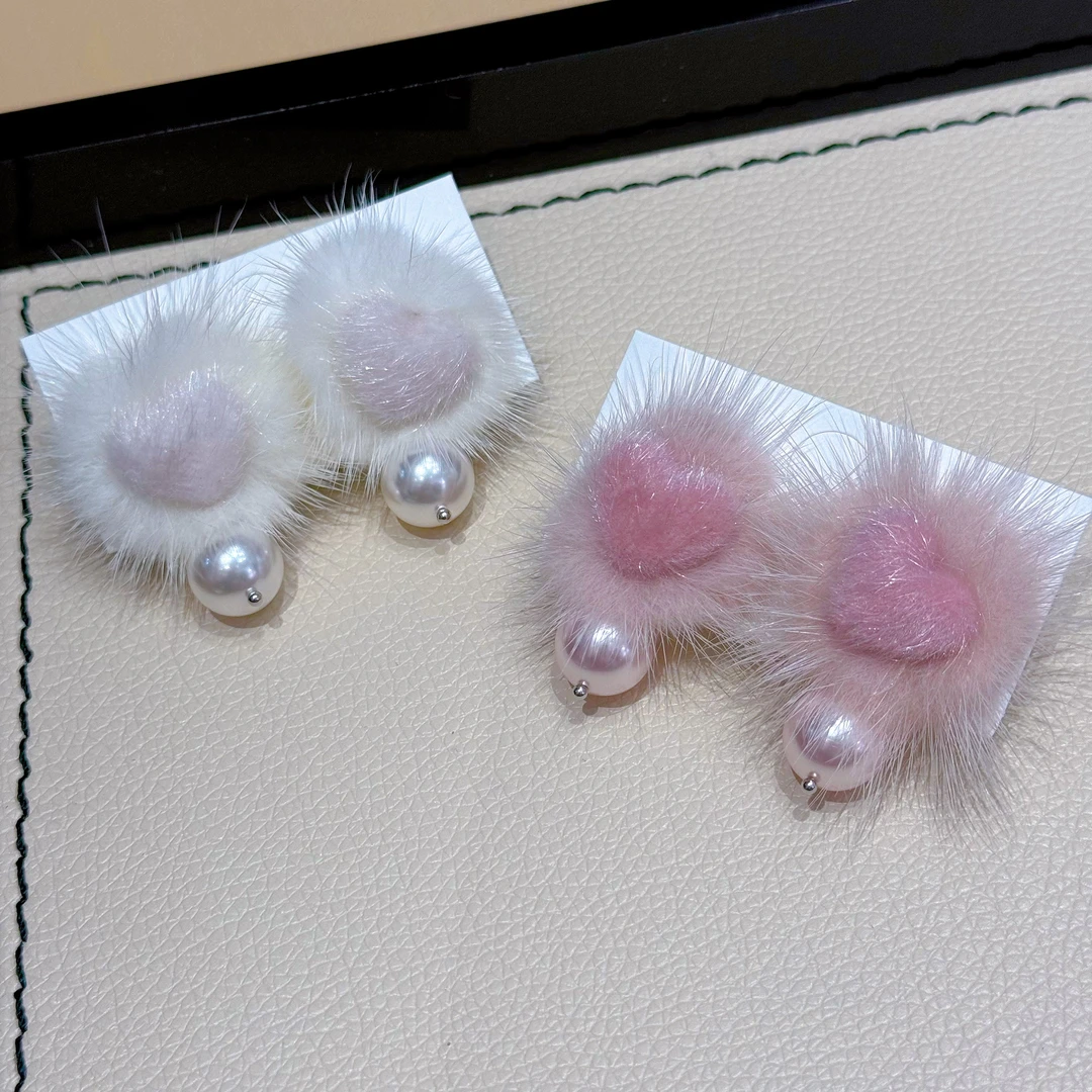 铜合金合成锆石耳饰 韩国新款手工植绒花朵耳环   E142