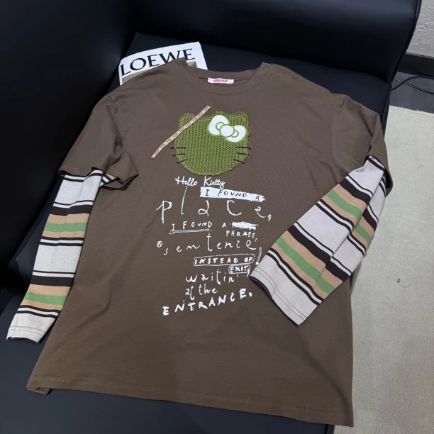 KW【舒适区】南油欧货设计款女装时尚气质百搭显瘦拼接卡通上衣T恤