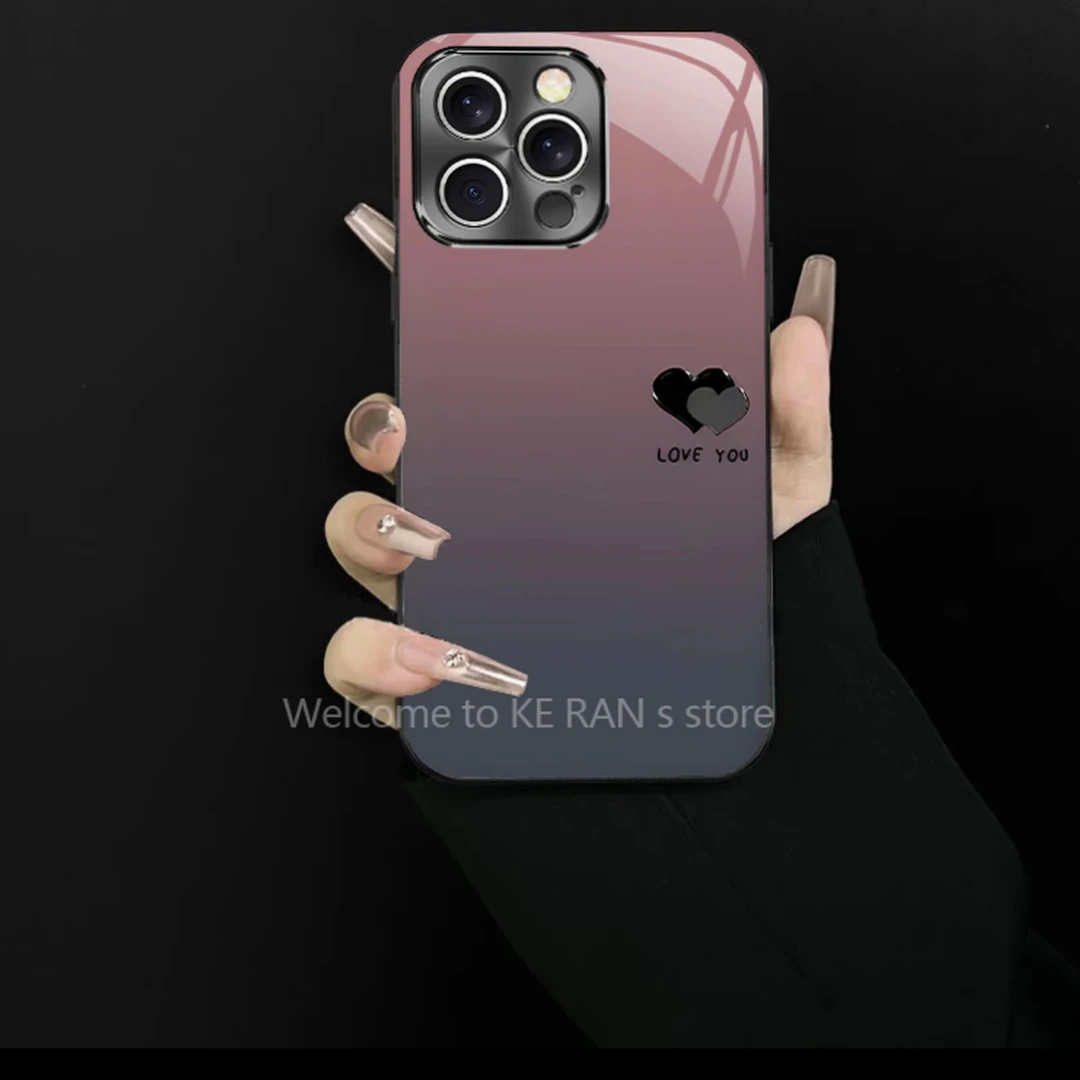 渐变爱心适用苹果vivo华为oppo小米iPhone17电镀玻璃防摔手机壳