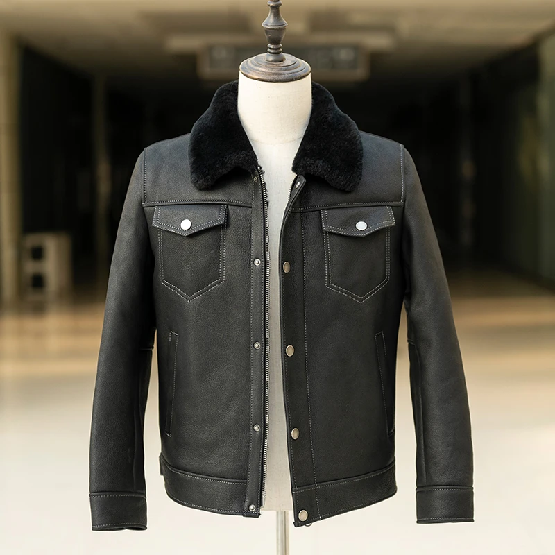 断码品质羊皮毛一体男原生态真皮毛美丽奴夹克外套时尚冬保暖皮衣