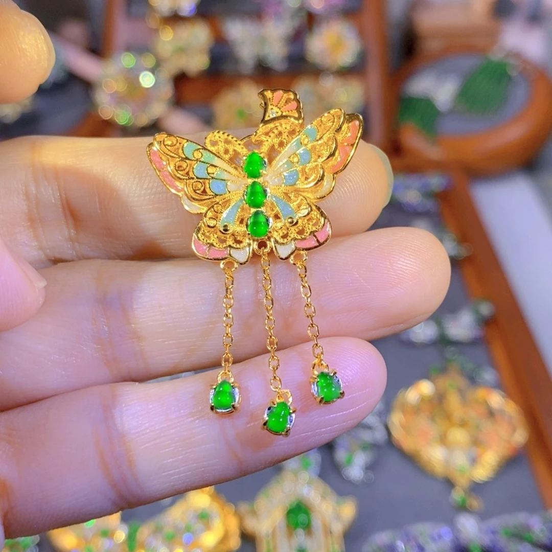 颈饰银S925镶嵌翡翠