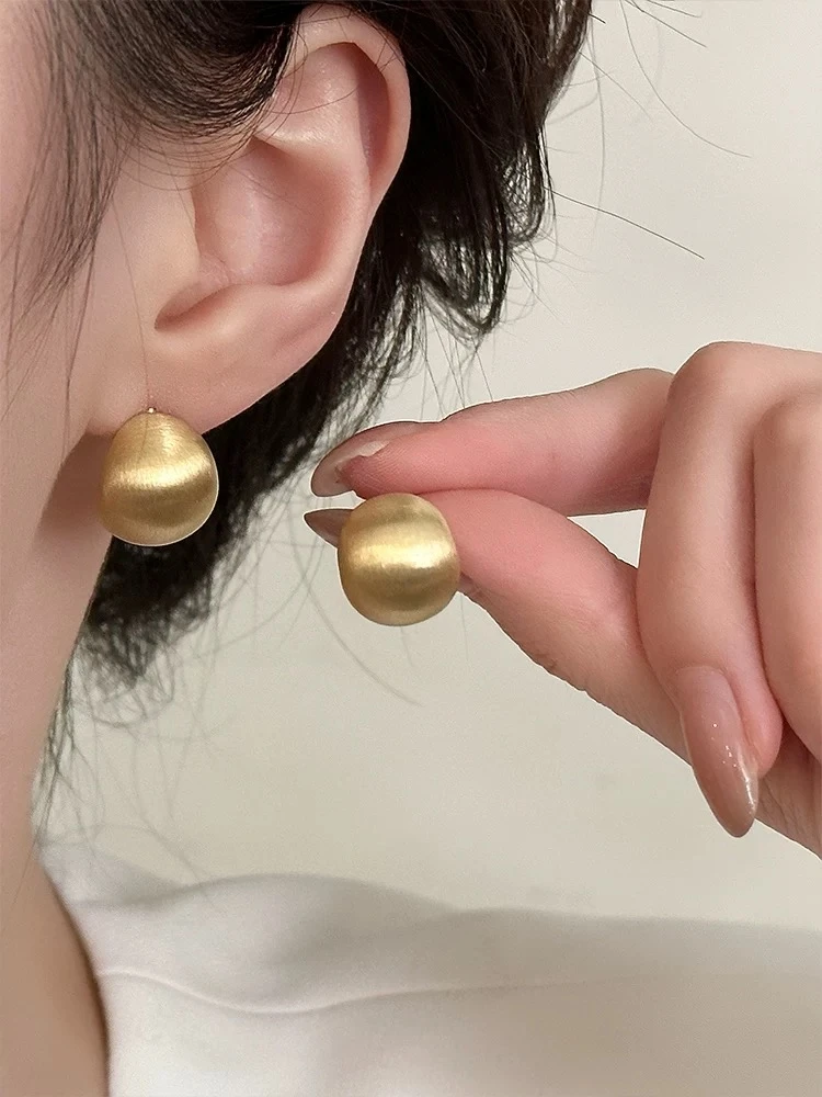 铜合金耳饰 金色拉丝耳钉女高级感小众设计独特耳环E378