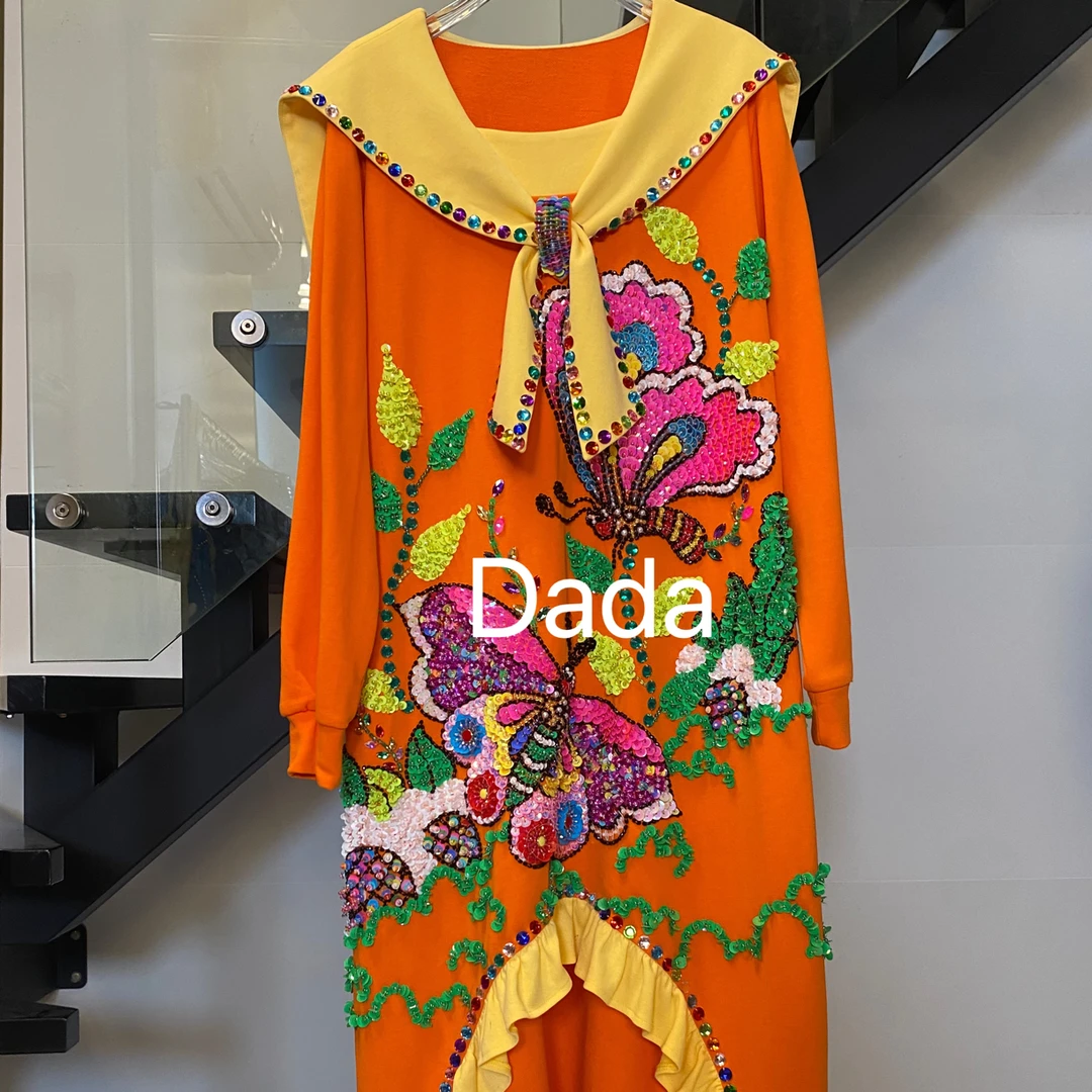 Dada设计款新款重工个性款休闲时尚百搭洋气长款长袖T恤C15593