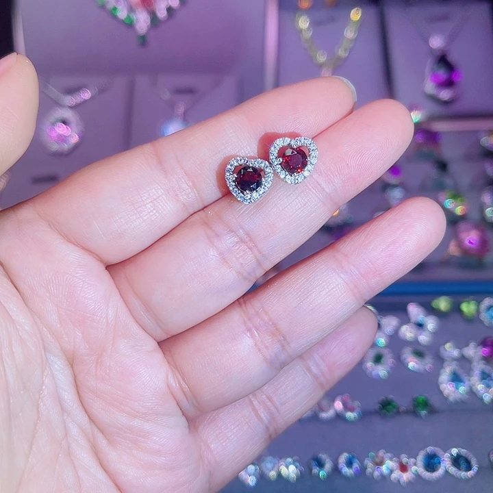 石榴石耳饰银S925镶嵌