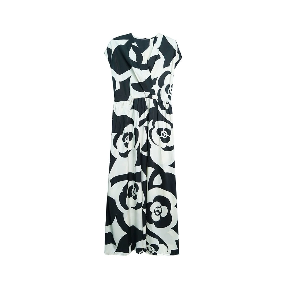 夏季法式V领白色花朵无袖御姐风收腰连衣裙X827