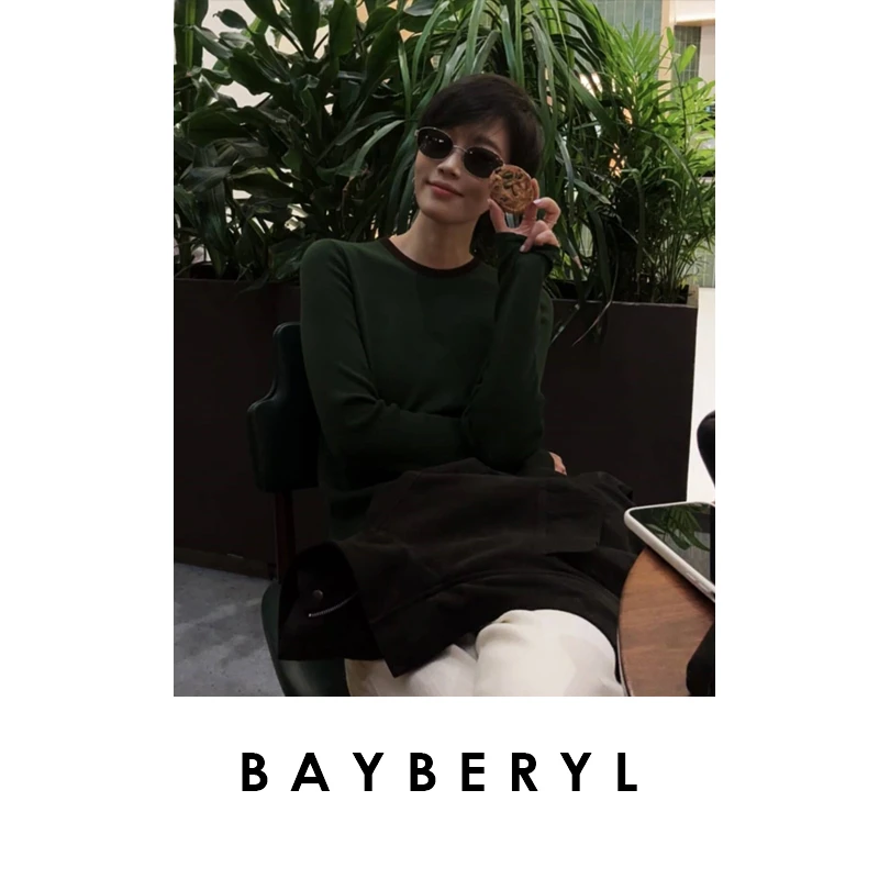 BAYBERYL老贝精灵可露丽*坑条撞色领修身秋针织衫ZZS5H2041-8/24